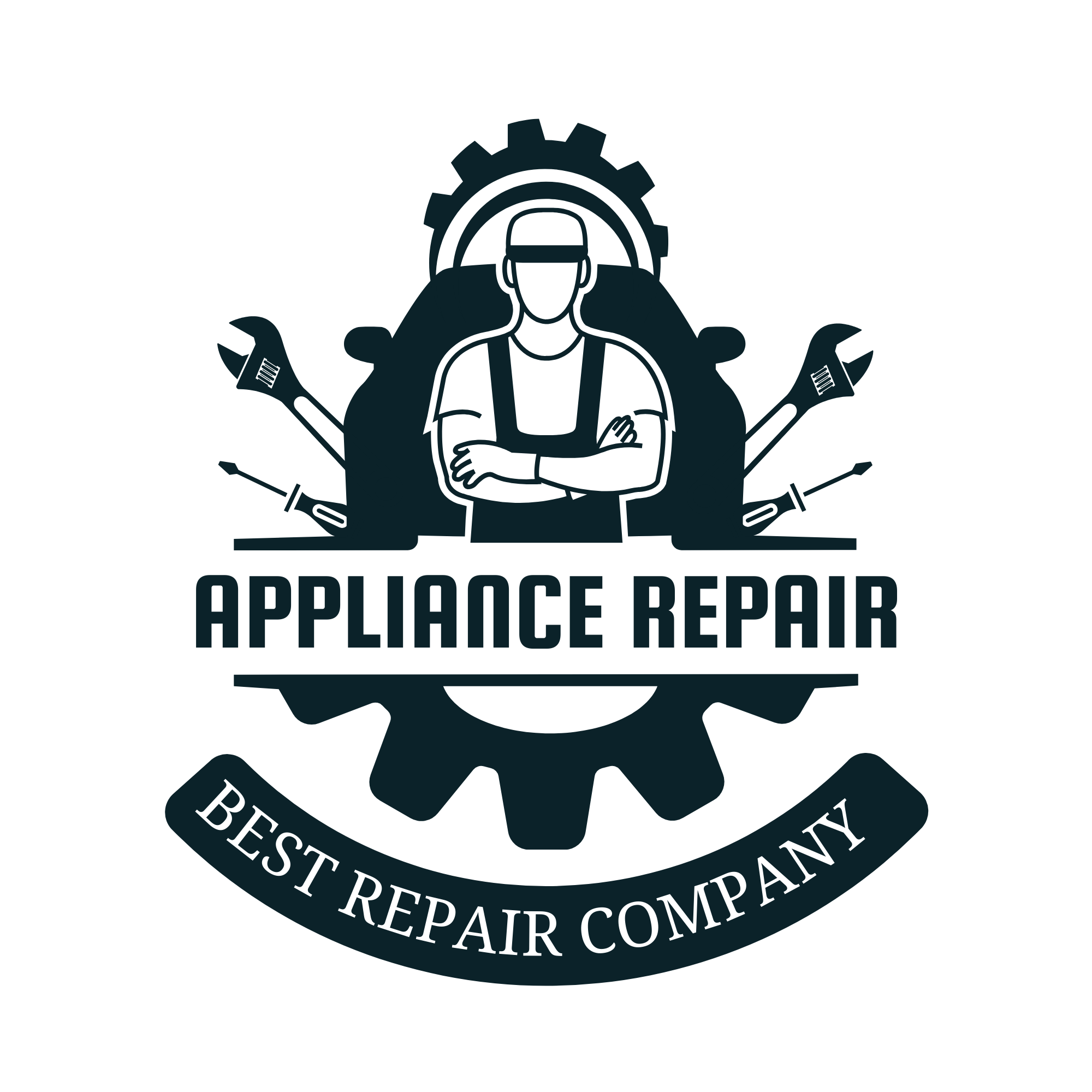 Black Flat Illustrative Repair Service Mechanic Logo
